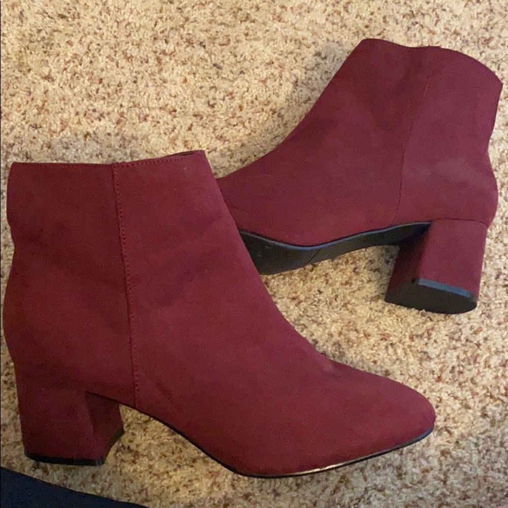 BRAND NEW: red faux suede booties